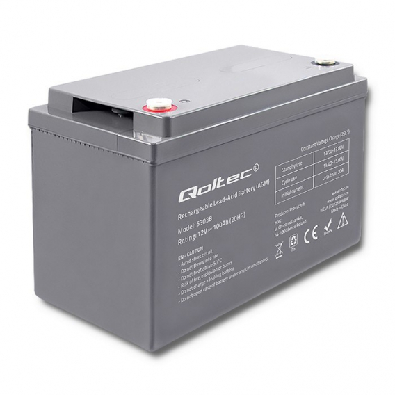 Obrázok pre Qoltec 53038 AGM baterie | 12V | 100 Ah | max. 1200A