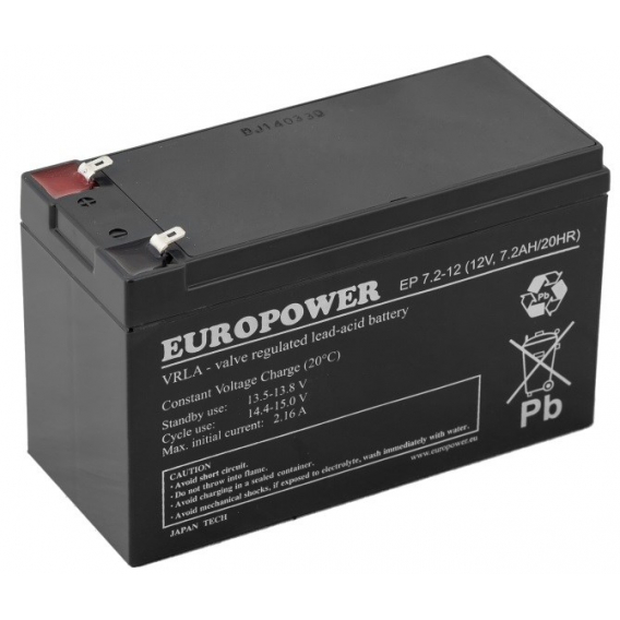 Obrázok pre Baterie AGM EUROPOWER EP 7,2-12 12V 7,2AH Černá