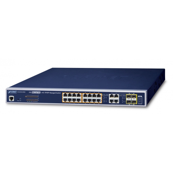 Obrázok pre PLANET GS-4210-16P4C síťový přepínač Řízený L2/L4 Gigabit Ethernet (10/100/1000) Podpora napájení po Ethernetu (PoE) 1U Modrá