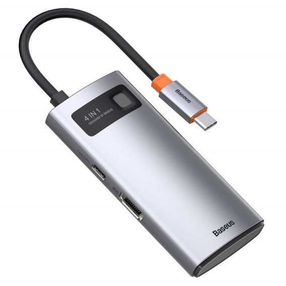 Obrázok pre Baseus Metal Gleam Series 4-in-1 USB-C Hub dokovací stanice pro přenosná zařízení Tablet / chytrý telefon Stříbrná