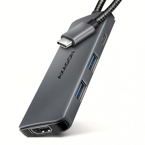 Obrázok pre Axagon HMC-5H8K USB 5Gbps hub 2x USB-A USB-C HDMI 8k/30Hz PD 100W kabel USB-C USB 3.2 Gen 1 (3.1 Gen 1) Type-C Šedá