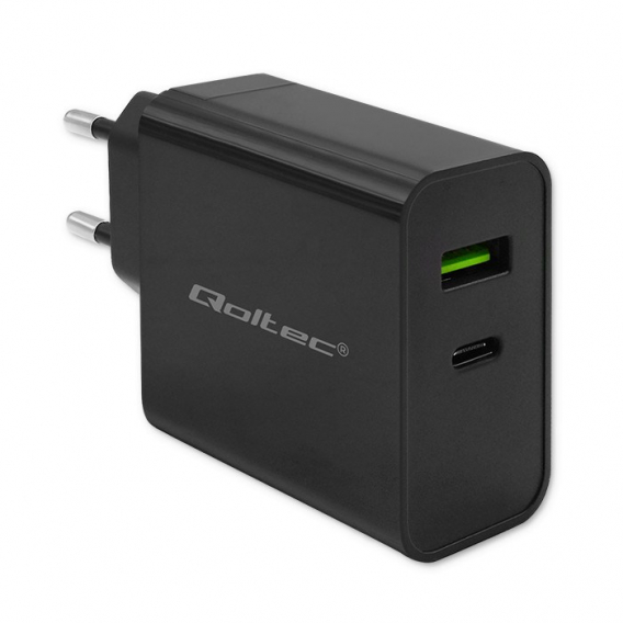 Obrázok pre Qoltec 52378 Super rychlá PD nabíječka | 1xUSB-C | 1xUSB | 45W | 5-20V | 2,25-3A | Černá