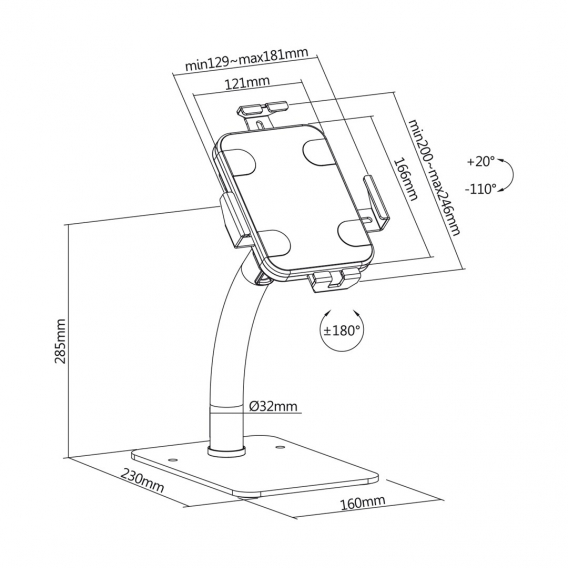 Obrázok pre Maclean Reklamní držák na tablet, stolní, se zámkem, 7,9"-11", univerzální, MC-468W
