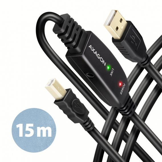 Obrázok pre Axagon ADR-215B USB 2.0 A-M -> B-M active connecting/repeater cable 15m - Kabel - Digital/Daten USB kabel USB A USB B Černá