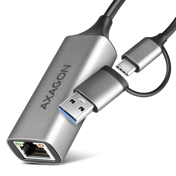 Obrázok pre Axagon ADE-TXCA Gigabit Ethernet Adapter USB-C+ USB-A - titangrau - Adapter - Digital/Daten 1000 Mbit/s