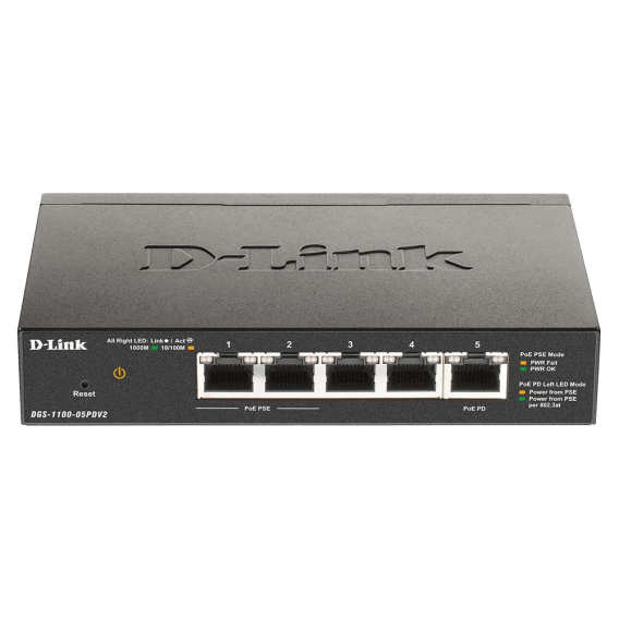 Obrázok pre D-Link DGS-1100-05PDV2 Řízený Gigabit Ethernet (10/100/1000) Podpora napájení po Ethernetu (PoE) Černá