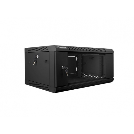 Obrázok pre 19'' nástěnná instalační skříň Lanberg 4U 600x450mm černá (skleněné dveře)