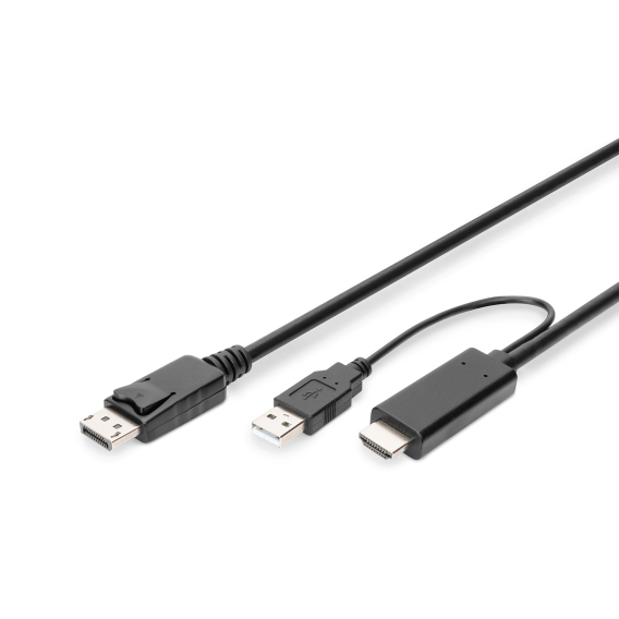 Obrázok pre Digitus AK-330111-020-S adaptér k video kabelům 2 m HDMI Typ A (standardní) DisplayPort + USB Type-A Černá