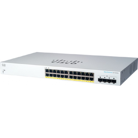 Obrázok pre Cisco CBS220-24P-4G Řízený L2 Gigabit Ethernet (10/100/1000) Podpora napájení po Ethernetu (PoE) 1U Bílá