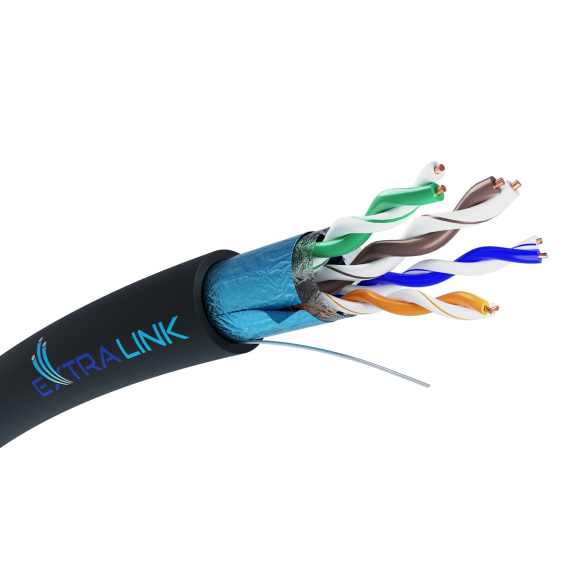 Obrázok pre Extralink CAT5E FTP (F/UTP) V2 OUTDOOR TWISTED PAIR 100M síťový kabel Černá F/UTP (FTP)