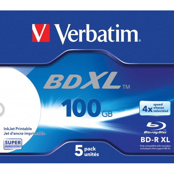 Obrázok pre Verbatim BD-R XL, 100 GB*, 4x, se širokou plochou pro potisk inkoustem, balení po 5 discích (Jewel Case)