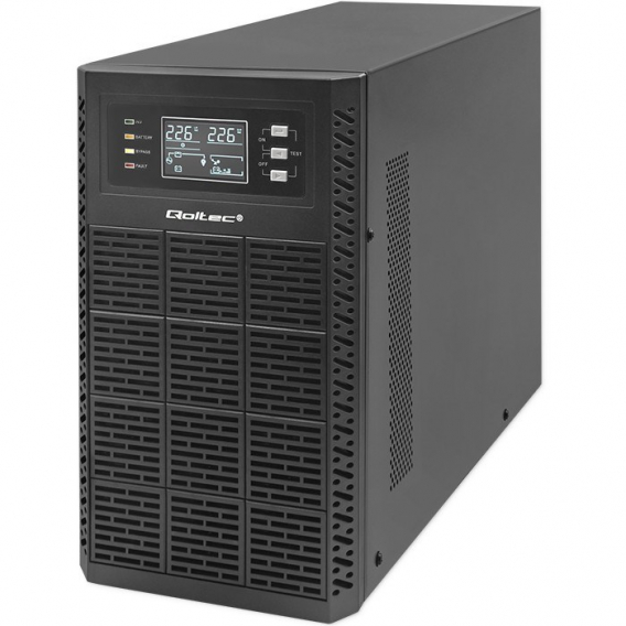 Obrázok pre Qoltec 52282 Nepřerušitelný zdroj napájení UPS | 3kVA | 3000W | Účiník 1,0 | LCD | EPO | USB | On-line