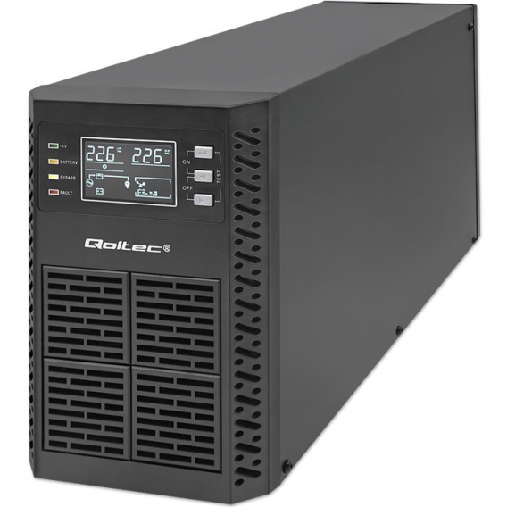 Obrázok pre Qoltec 52281 Nepřerušitelný zdroj napájení UPS | 2kVA | 2000W | Účiník 1,0 | LCD | EPO | USB | On-line