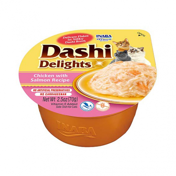 Obrázok pre INABA Dashi Delights Chicken with salmon in broth - pamlsek pro kočky - 70g