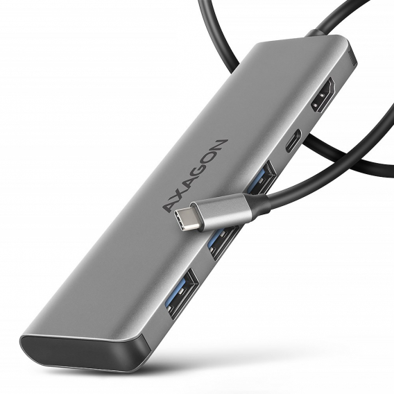 Obrázok pre Axagon HMC-5H USB-C 3.2 Gen 1 hub 3x USB-A 4K HDMI PD 100W - Silber Kabel USB 3.2 Gen 1 (3.1 Gen 1) Type-C Stříbrná