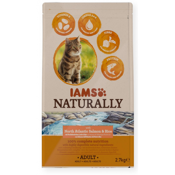 Obrázok pre IAMS Naturally Adult North Atlantic salmon & rice - suché krmivo pro kočky - 2,7kg