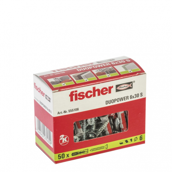 Obrázok pre Fischer DUOPOWER 6 x 30 S 50 kusů Expanzní kotva 30 mm