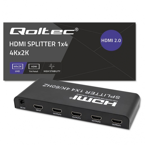 Obrázok pre Qoltec 51799 Aktivní rozbočovač HDMI 4 x HDMI 4K x 2K | 6 Gb/s | 60 Hz
