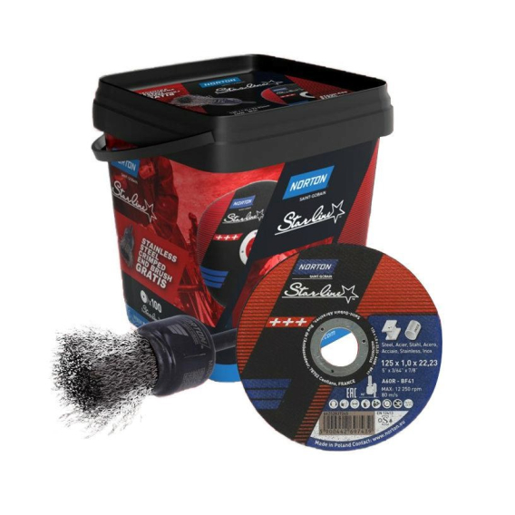 Obrázok pre NORTON STARLINE CUTTING DISC A60R 125x1.0x22.23 /100 pieces +BRUSH BRUSH