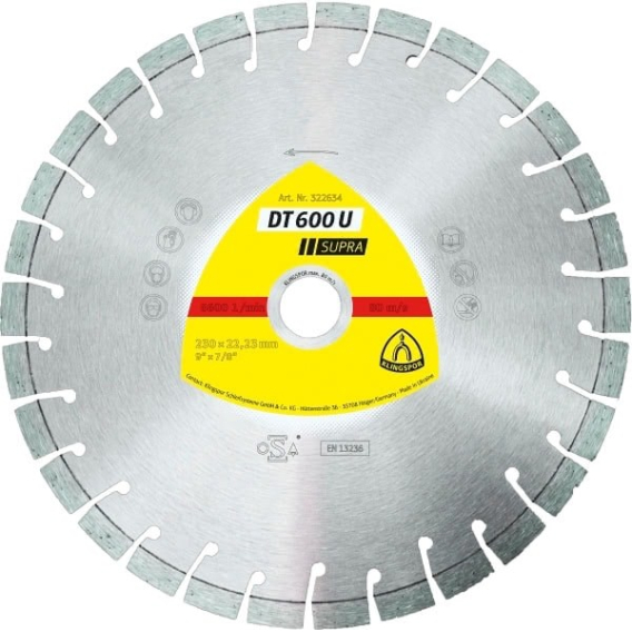 Obrázok pre Diamond blade segmented 230mm x 2.6mm x 22.2mm DT600U reinforced concrete, short tooth (20mm)