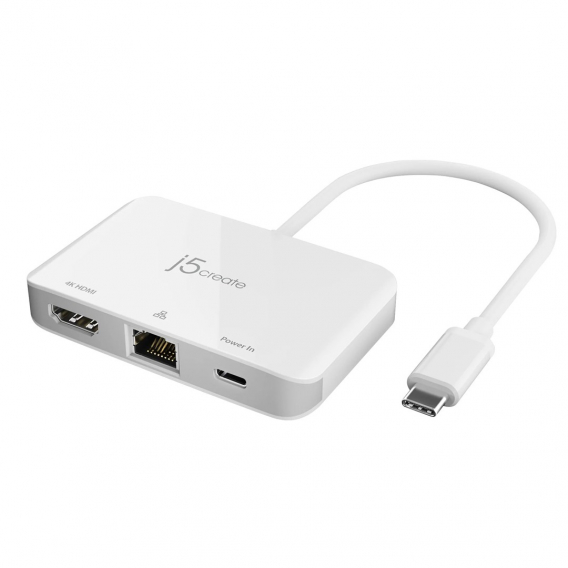 Obrázok pre Dokovací stanice j5create USB-C na 4K HDMI Ethernet Adaptér 1x4K HDMI/1xUSB-C/1xRJ45 Gigabit; barva bílá JCA351-N