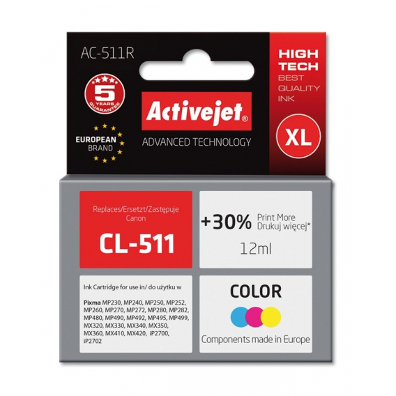 Obrázok pre Activejet Inkoust AC-511R (náhrada za Canon CL-511; Premium; 12 ml; barevný)