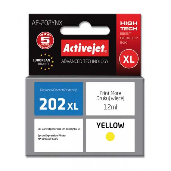 Obrázok pre Activejet Inkoust AE-202YNX (náhradní inkoust Epson 202XL H44010; Supreme; 12 ml; žlutý)