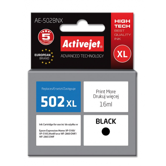 Obrázok pre Activejet Inkoust AE-502BNX (náhradní inkoust Epson 502XL W14010; Supreme; 16 ml; černý)
