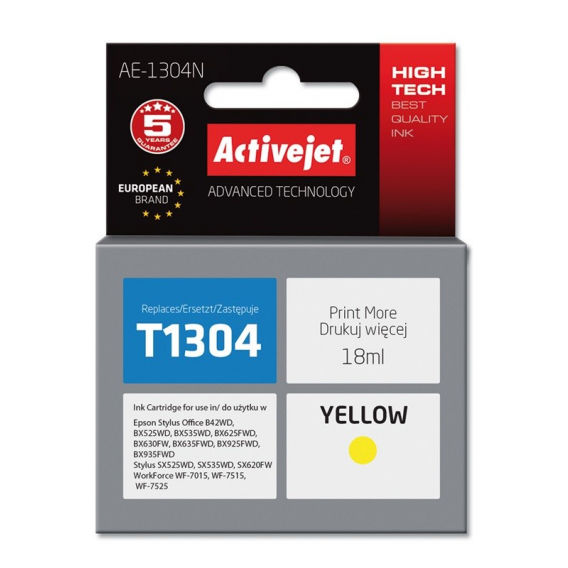 Obrázok pre Activejet Inkoust AE-1304N (náhradní inkoust Epson T1304; Supreme; 18 ml; žlutý)