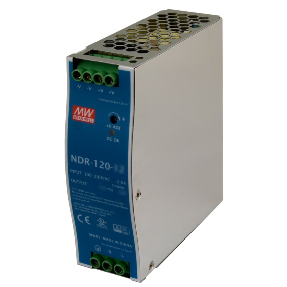 Obrázok pre MEAN WELL DIN RAIL SWITCHING POWER SUPPLY NDR-120-48 48V/120W/2.5A