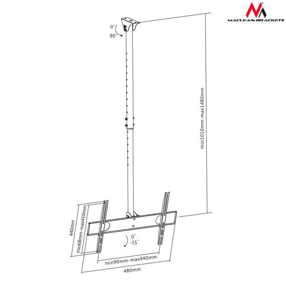 Obrázok pre Stropní držák pro TV LCD LED 32-55" až 50kg Maclean Brackets MC-631