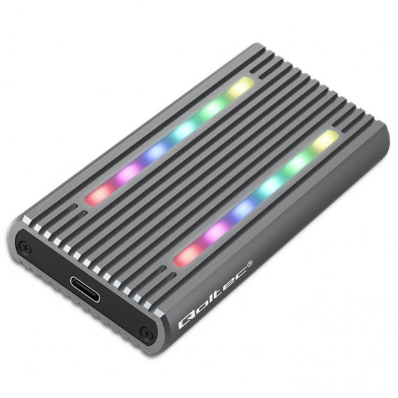 Obrázok pre Qoltec 52272 Kryt pro disk M.2 SSD | SATA | NVMe | RGB LED | USB-C | 4TB