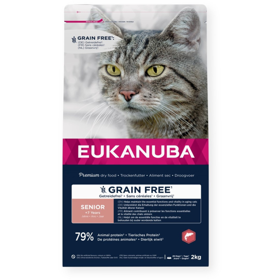 Obrázok pre EUKANUBA Grain Free Senior Salmon - suché krmivo pro kočky - 2kg