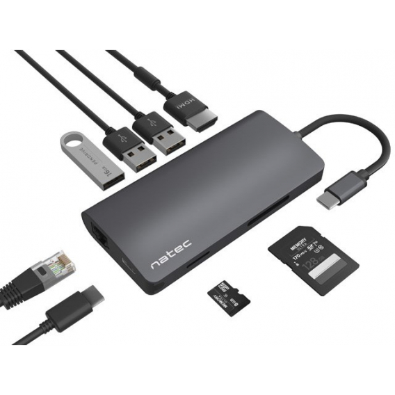 Obrázok pre NATEC MULTI PORT FOWLER 2 (USB-C PD, HDMI 4K, USB 3.0 x3 RJ45)