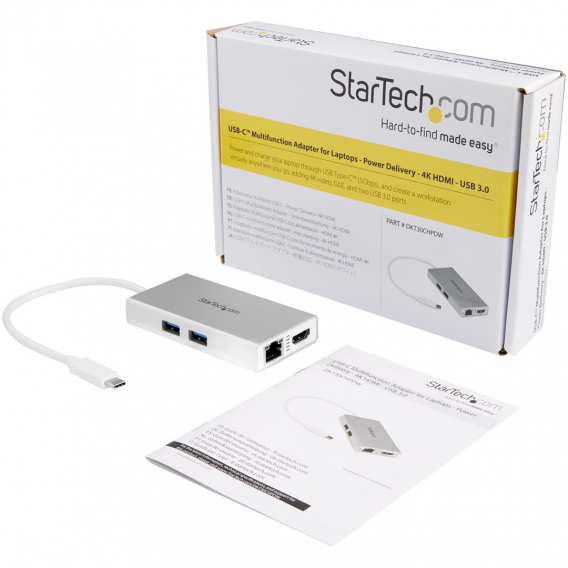 Obrázok pre StarTech.com DKT30CHPDW dokovací stanice/replikátor portů Kabel USB 3.2 Gen 1 (3.1 Gen 1) Type-C Stříbrná, Bílá