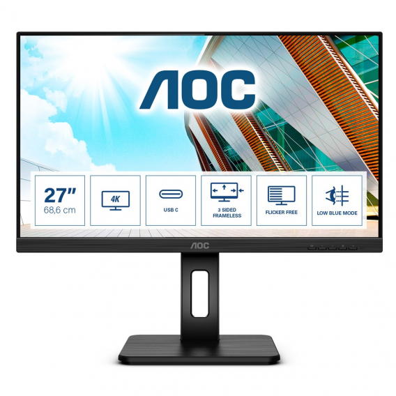 Obrázok pre AOC U27P2CA počítačový monitor 68,6 cm (27") 3840 x 2160 px 4K Ultra HD LED Černá