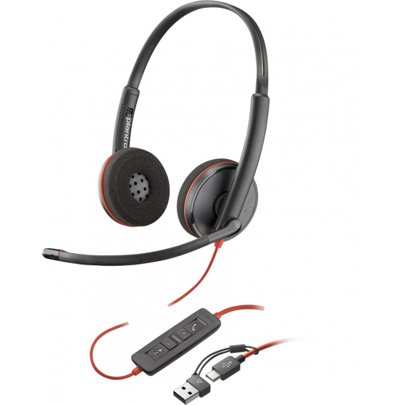 Obrázok pre POLY Černý stereofonní headset Blackwire 3220 USB-C + adaptér USB-C/A (sada)