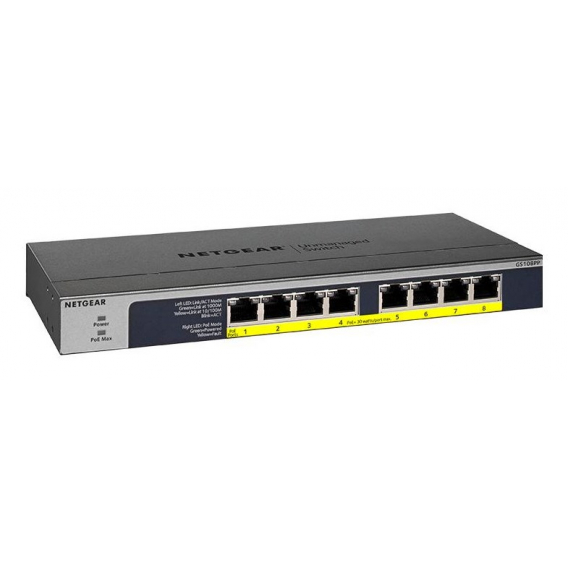 Obrázok pre NETGEAR GS108PP Nespravované Gigabit Ethernet (10/100/1000) Podpora napájení po Ethernetu (PoE) Černá