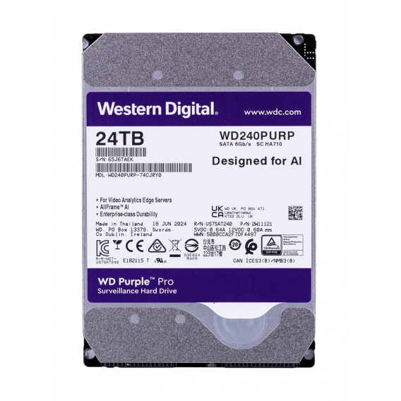 Obrázok pre Western Digital Purple Pro WD240PURP vnitřní pevný disk 24 TB 7200 ot/min 512 MB 3.5" Serial ATA III