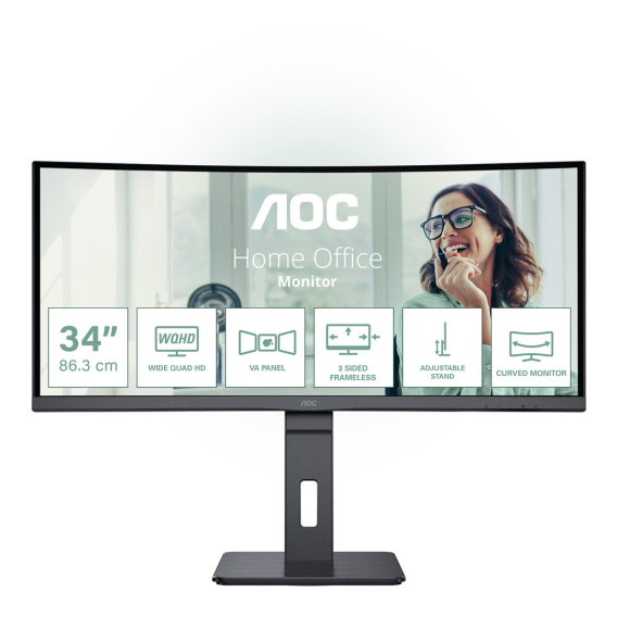 Obrázok pre AOC CU34P3CV počítačový monitor 86,4 cm (34") 3440 x 1440 px UltraWide Quad HD LED Černá