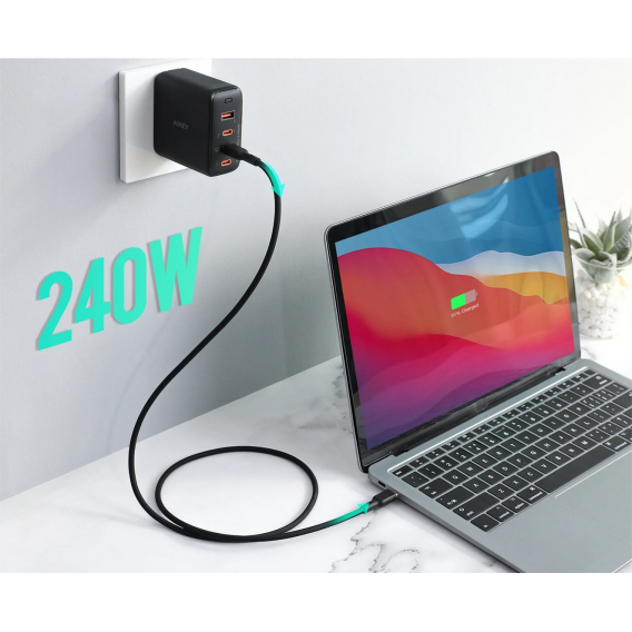 Obrázok pre AUKEY CB-SCC241 USB-C Power Delivery PD 240W 5A 20V 1m Nylon Černá