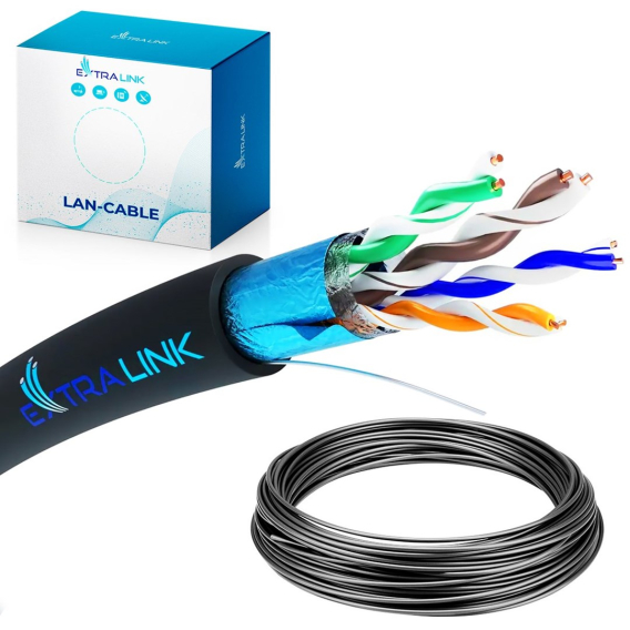 Obrázok pre Extralink CAT5E FTP (F/UTP) Zewnętrzny | Kabel sieciowy skrętka | 50M