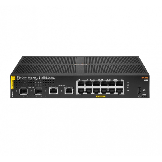 Obrázok pre Aruba 6000 12G Class4 PoE 2G/2SFP 139W Řízený L3 Gigabit Ethernet (10/100/1000) Podpora napájení po Ethernetu (PoE) 1U