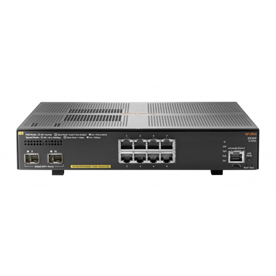 Obrázok pre HPE Aruba Networking 2930F 8G PoE+ 2SFP+ Řízený L3 Gigabit Ethernet (10/100/1000) Podpora napájení po Ethernetu (PoE) 1U