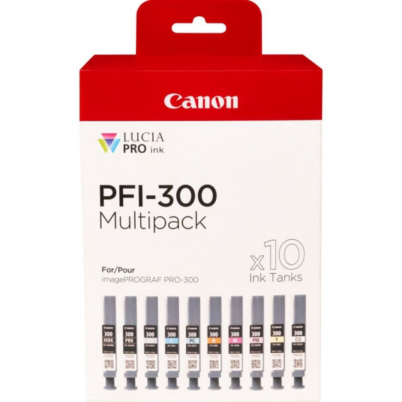 Obrázok pre Canon PFI-300 inkoustová náplň 10 kusů Originální Černá, Modrá, Azurová, Šedá, Purpurová, Černá fotografická, Magenta fotografická, Červená, Žlutá