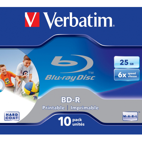 Obrázok pre Verbatim BD-R SL 25GB 6x Printable 10 Pack Jewel Case 10 kusů