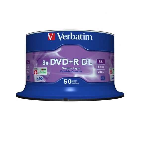 Obrázok pre Verbatim DVD+R Double Layer 8x Matt Silver 50pk Spindle 8,5 GB DVD+R DL 50 kusů