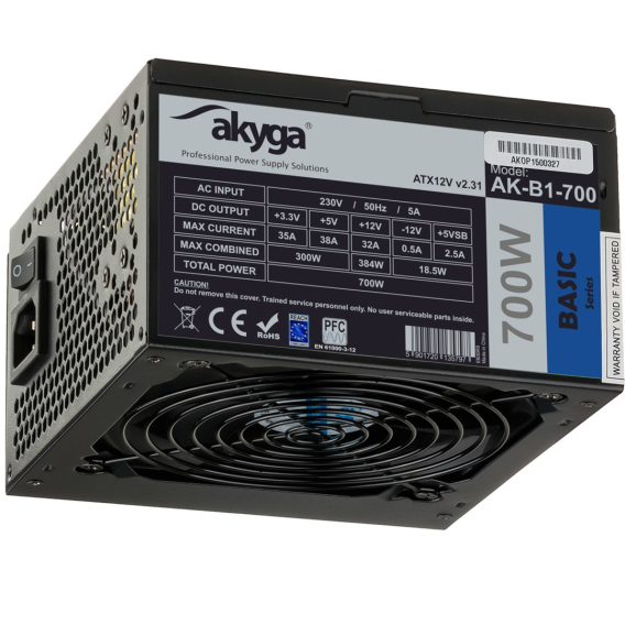 Obrázok pre Akyga AK-B1-700BE napájecí zdroj 700 W 24-pin ATX ATX Černá