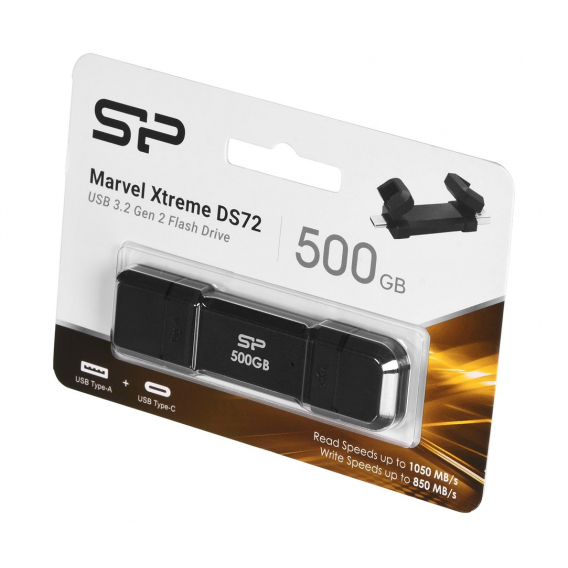 Obrázok pre Silicon Power DS72 USB paměť 500 GB USB Type-A / USB Type-C 3.2 Gen 2 (3.1 Gen 2) Černá