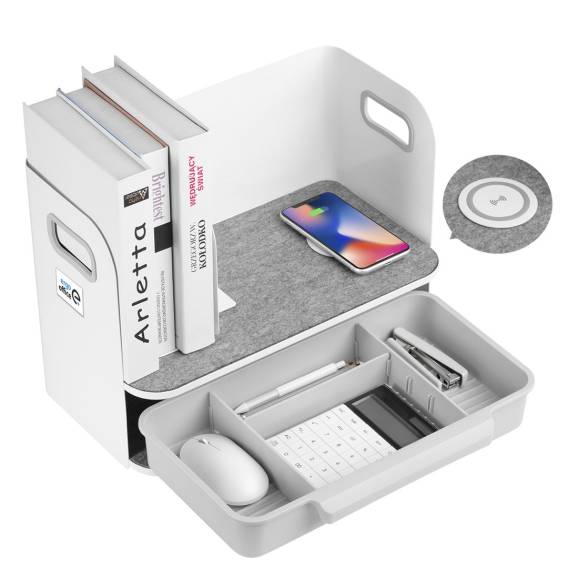 Obrázok pre Desk organizer with drawer and wireless charger Ergo Office, white, max. 10kg, ER-441